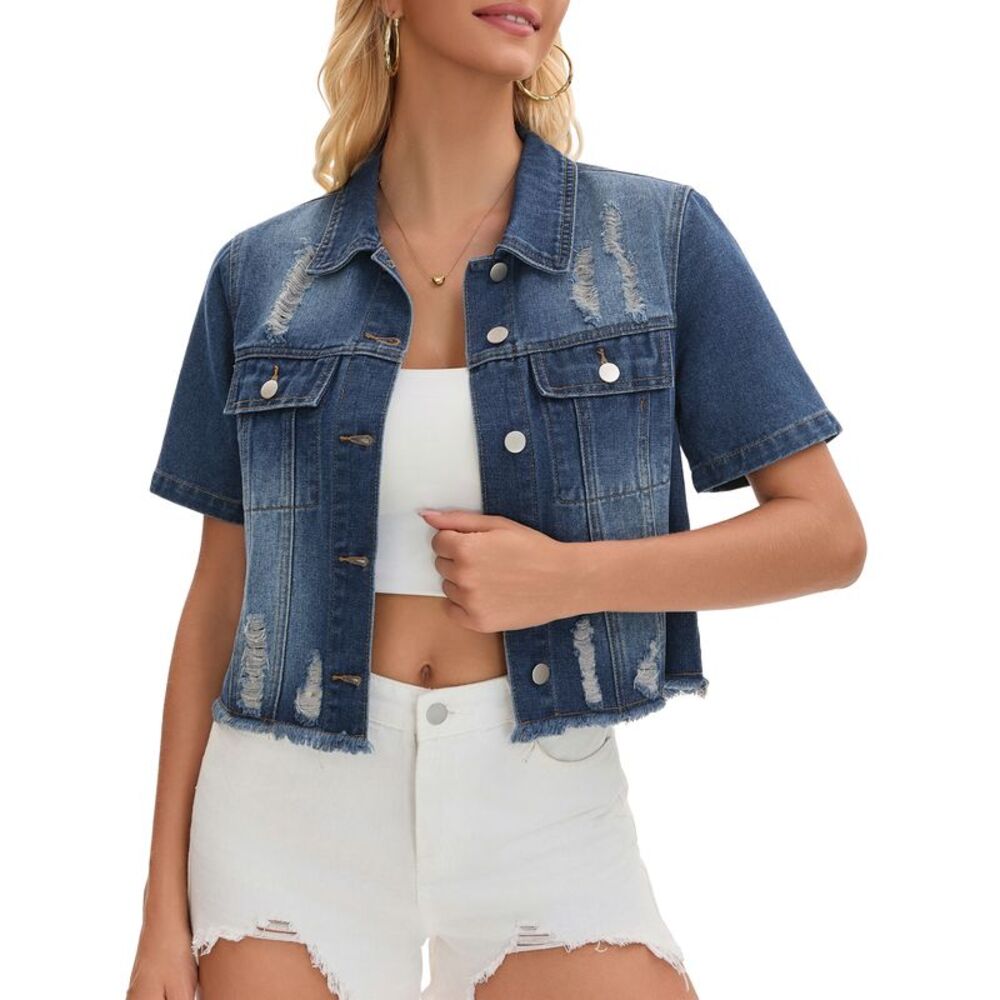 Women's Short Sleeve Denim Jacket Blue